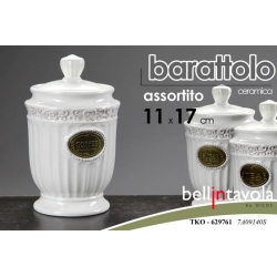 6991400 - BARATTOLO IN CERAMICA CON TAPPO TONDO BIANCO CON SCRITTA CM.17 GICOS 629761