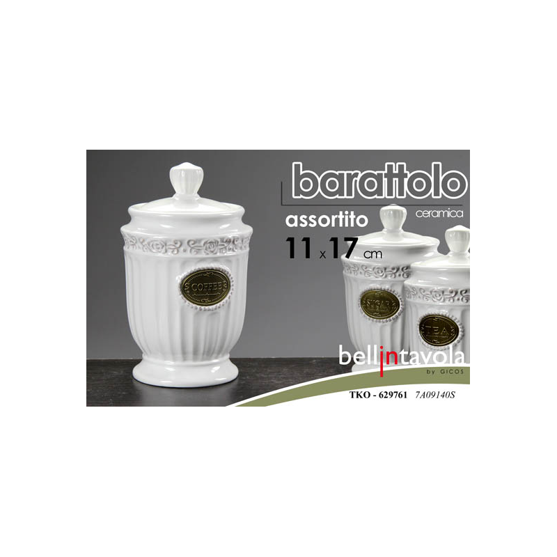 6991400 - BARATTOLO IN CERAMICA CON TAPPO TONDO BIANCO CON SCRITTA CM.17 GICOS 629761