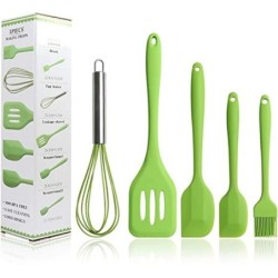 Set di 5 utensili da Cucina in Silicone ,Frusta,Pennello da forno ,Raschietto in Silicone Antiaderente ,Paletta Scanalata