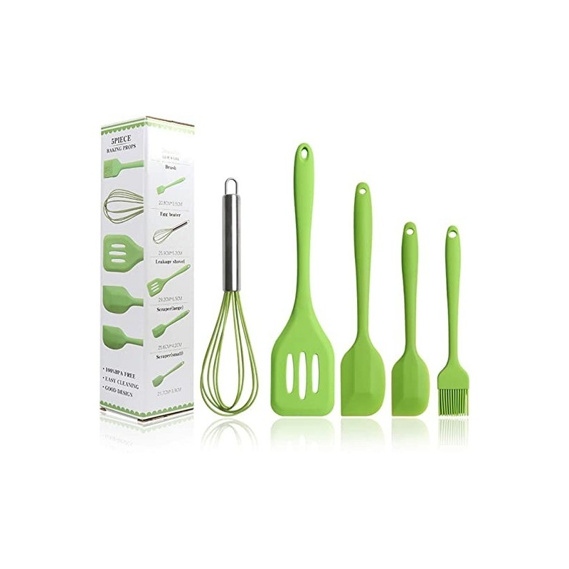 Set di 5 utensili da Cucina in Silicone ,Frusta,Pennello da forno ,Raschietto in Silicone Antiaderente ,Paletta Scanalata