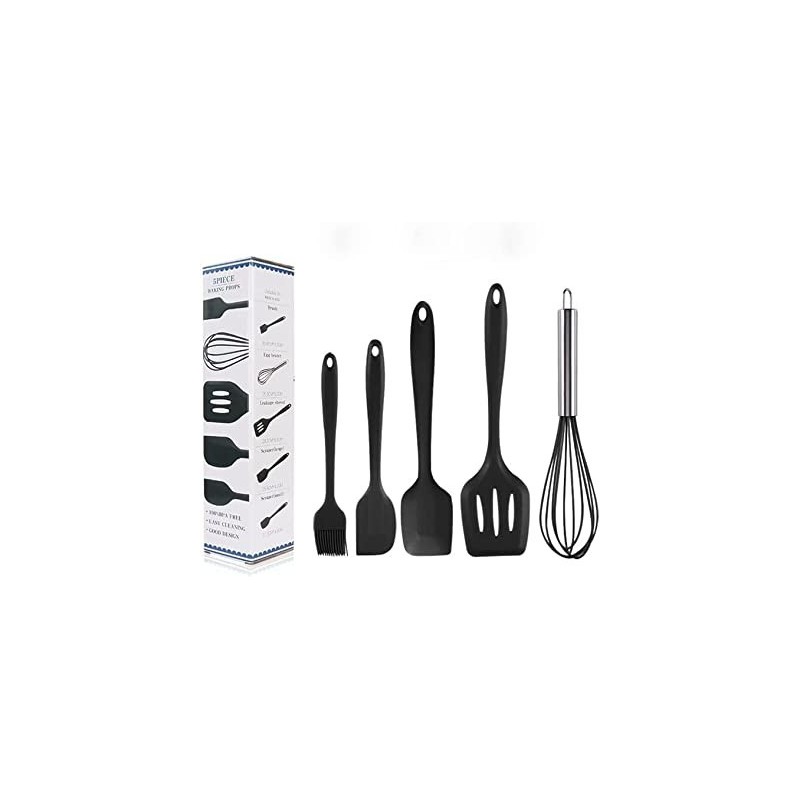 Set di 5 utensili da Cucina in Silicone ,Frusta,Pennello da forno ,Raschietto in Silicone Antiaderente ,Paletta Scanalata