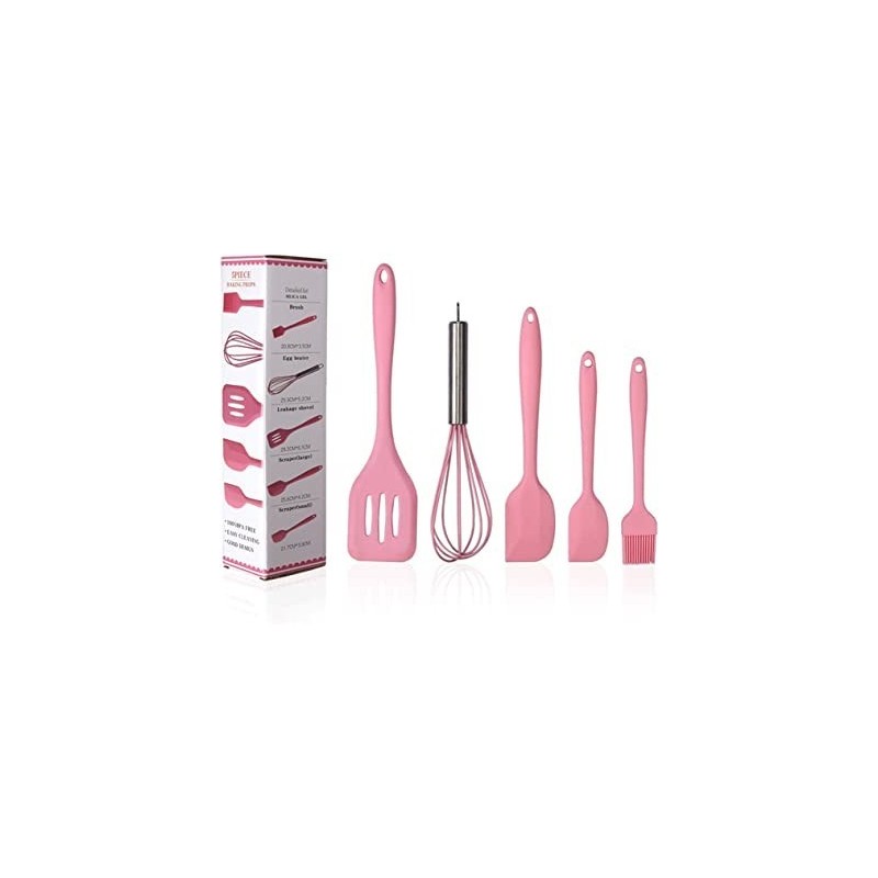 Set di 5 utensili da Cucina in Silicone ,Frusta,Pennello da forno,Raschietto in Silicone Antiaderente,Paletta Scanalata